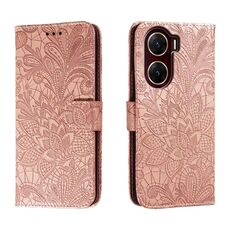 Custodia per telefono in pelle con vibrazione in rilievo con fiore in pizzo per vivo V29E (oro rosa)