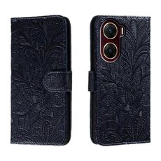 Per vivo V29E Custodia in pelle con stampa a fiori in pizzo (blu scuro)