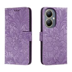Custodia per telefono in pelle con vibrazione in rilievo con fiori in pizzo per vivo Y35M+ (viola)