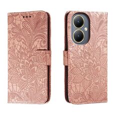 Custodia per cellulare in pelle con vibrazione in rilievo con fiore in pizzo per vivo Y35M+ (oro rosa)
