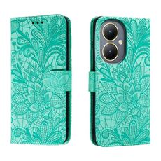 Custodia per cellulare in pelle con vibrazione in rilievo con fiori in pizzo per vivo Y35M+ (verde)