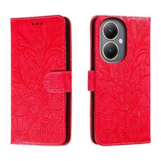 Per vivo Y35M+ Custodia in pelle con stampa a fiori in pizzo (rosso)