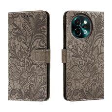 Custodia per telefono in pelle con vibrazione in rilievo con fiore in pizzo per vivo Y38 (grigio)
