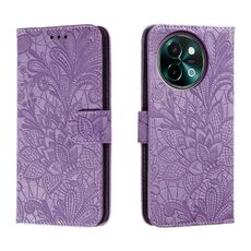 Custodia per telefono in pelle con vibrazione in rilievo con fiore in pizzo per vivo Y38 (viola)