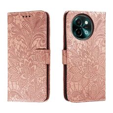 Custodia per telefono in pelle con vibrazione in rilievo con fiori in pizzo per vivo Y38 (oro rosa)