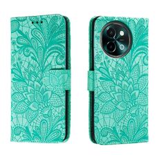 Custodia per telefono in pelle con vibrazione in rilievo con fiori in pizzo per vivo Y38 (verde)