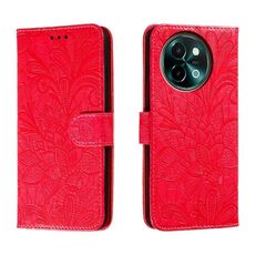 Custodia per cellulare in pelle con vibrazione in rilievo con fiori in pizzo per vivo Y38 (rossa)