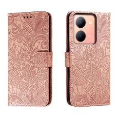 Custodia per telefono in pelle con vibrazione in rilievo con fiore in pizzo per vivo Y78 (oro rosa)