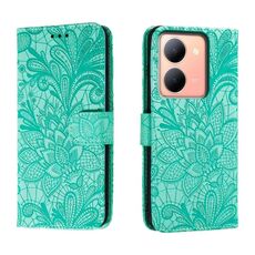 Per vivo Y78 Custodia in pelle con stampa a fiori in pizzo (verde)