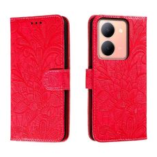 Custodia per cellulare in pelle con vibrazione in rilievo con fiori in pizzo per vivo Y78 (rossa)