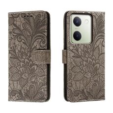 Custodia per cellulare in pelle con vibrazione in rilievo con fiore in pizzo per vivo Y100 5G (grigio)