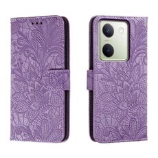 Custodia per cellulare in pelle con vibrazione in rilievo con fiore in pizzo per vivo Y100 5G (viola)