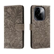 Custodia per cellulare in pelle con vibrazione in rilievo con fiore in pizzo per vivo Y200 5G (grigio)