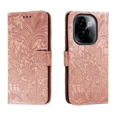Custodia per cellulare in pelle con vibrazione in rilievo con fiore in pizzo per vivo Y200 5G (oro rosa)
