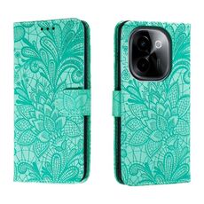 Custodia per cellulare in pelle con vibrazione in rilievo con fiori in pizzo per vivo Y200 5G (verde)