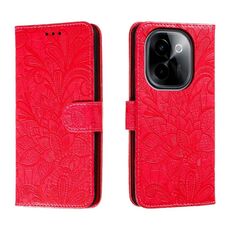 Custodia per cellulare in pelle con vibrazione in rilievo con fiori in pizzo per vivo Y200 5G (rossa)