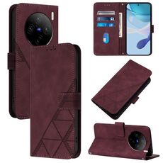 Custodia per cellulare in pelle con custodia a tracolla 3D in rilievo per vivo X100 Pro (vino rosso)