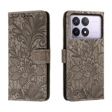 Per Xiaomi Redmi K70 Custodia in pelle con stampa floreale in pizzo (grigio)
