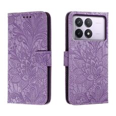 Per Xiaomi Redmi K70 Custodia per telefono in pelle con vibrazione in rilievo con fiori in pizzo (viola)