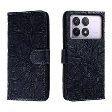 Custodia per cellulare in pelle con vibrazione in rilievo con fiori in pizzo Xiaomi Redmi K70 (blu scuro)