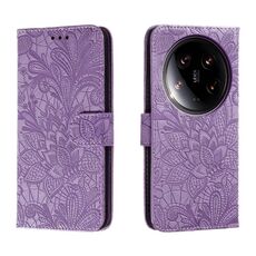 Custodia per cellulare in pelle con vibrazione in rilievo con fiori Ultra Lace per Xiaomi 14 (viola)