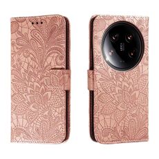 Per Xiaomi 14 Ultra Lace Flower Embossing Flip Custodia in pelle per telefono (oro rosa)