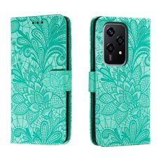 Custodia per cellulare in pelle con vibrazione in rilievo globale con fiori in pizzo per Honor 200 Lite (verde)