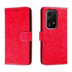 Custodia per cellulare in pelle con vibrazione in rilievo globale con fiori in pizzo per Honor 200 Lite (rossa)