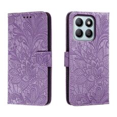 Custodia per cellulare in pelle con vibrazione in rilievo con fiori in pizzo per Honor X8B (viola)
