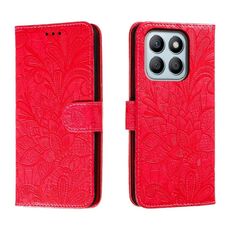 Custodia per cellulare in pelle con vibrazione in rilievo con fiori in pizzo per Honor X8B (rossa)