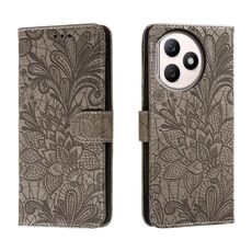 Custodia per cellulare in pelle con vibrazione in rilievo con fiori in pizzo per Honor X50i+ (grigio)