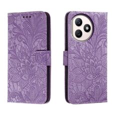 Custodia per cellulare in pelle con vibrazione in rilievo con fiori in pizzo per Honor X50i+ (viola)