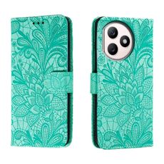 Custodia per cellulare in pelle con vibrazione in rilievo con fiori in pizzo per Honor X50i+ (verde)