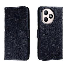 Custodia per cellulare in pelle con vibrazione in rilievo con fiori in pizzo per Honor X50i+ (blu scuro)