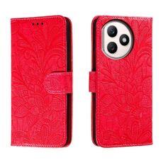 Custodia per cellulare in pelle con vibrazione in rilievo con fiori in pizzo per Honor X50i+ (rossa)