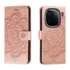 Custodia in pelle per telefono con motivo in rilievo Sun Mandala per vivo iQOO 12 (oro rosa)