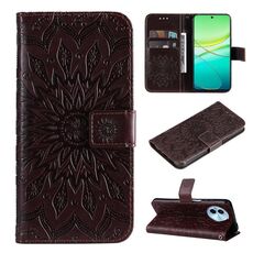 Custodia per cellulare in pelle con motivo girasole in rilievo globale per vivo Y38 / Y200i / T3x (marrone)
