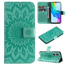 Custodia per cellulare in pelle con motivo girasole goffrato per vivo Y03 4G (verde)