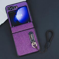 Per Samsung Galaxy Z Flip6 5G Custodia per PC con tre parti Flash Diamond Fold con cordino (viola)