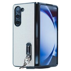 Per Samsung Galaxy Z Fold6 5G Custodia per PC con tre parti Flash Diamond Fold con cordino (Argento)