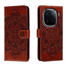 Per vivo iQOO 12 Pro Custodia in pelle con motivo a rilievo Sun Mandala (marrone)