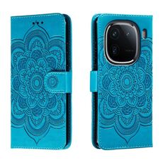 Per vivo iQOO 12 Pro Custodia in pelle con motivo a rilievo Sun Mandala (blu)