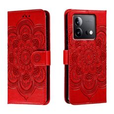 Custodia in pelle per telefono con motivo in rilievo Sun Mandala per vivo iQOO Neo8 (rosso)
