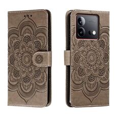 Custodia in pelle per telefono con motivo in rilievo Sun Mandala per vivo iQOO Neo8 (grigio)
