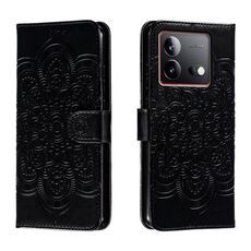 Custodia in pelle per telefono con motivo in rilievo Sun Mandala per vivo iQOO Neo8 (nera)