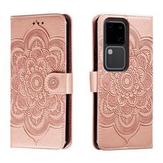 Custodia in pelle per telefono con motivo in rilievo Sun Mandala per vivo S18 (oro rosa)