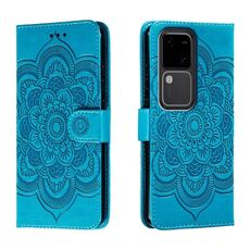 Custodia in pelle per telefono con motivo in rilievo Sun Mandala per vivo S18 (blu)