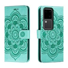 Custodia in pelle per telefono con motivo in rilievo Sun Mandala per vivo S18 (verde)
