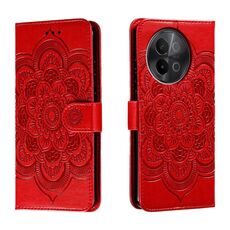 Custodia in pelle per telefono con motivo in rilievo Sun Mandala per vivo S18e (rosso)