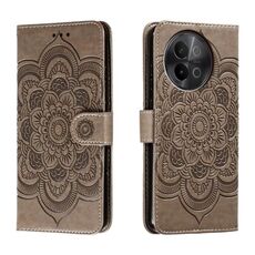 Custodia in pelle per telefono con motivo in rilievo Sun Mandala per vivo S18e (grigio)